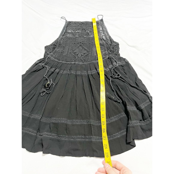 Free People Black Emily Crochet Lace Mini Dress Sleeveless Boho Summer Bohemian - Picture 10 of 10